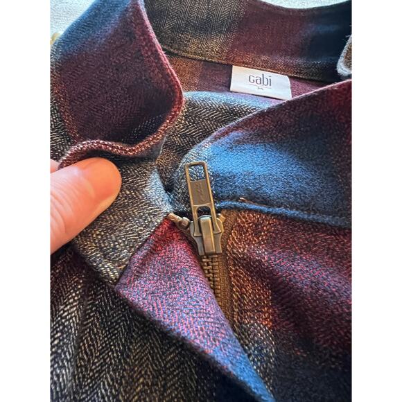 Cabi Collage Flannel Plaid Pearl Embellished Jacket Womens M Full Zip Multicolor - Picture 4 of 15